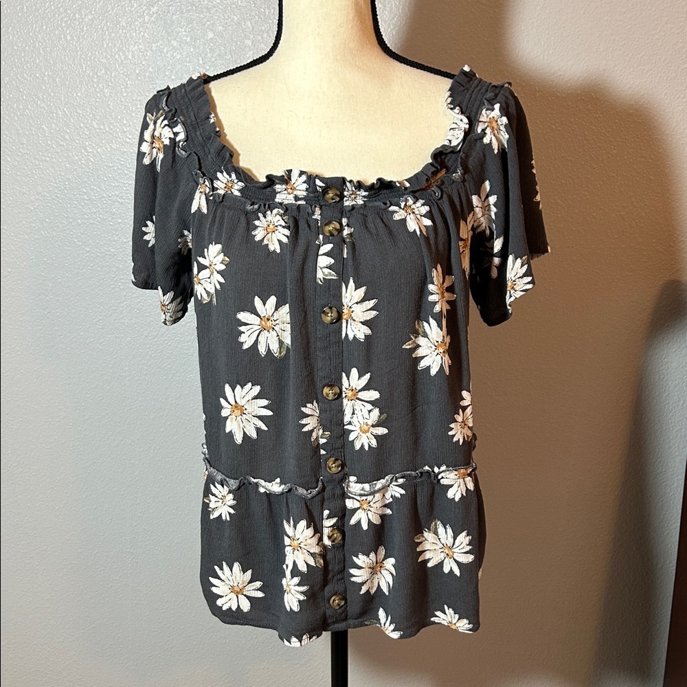 Maurices Floral Off-Shoulder Blouse - Gray and White